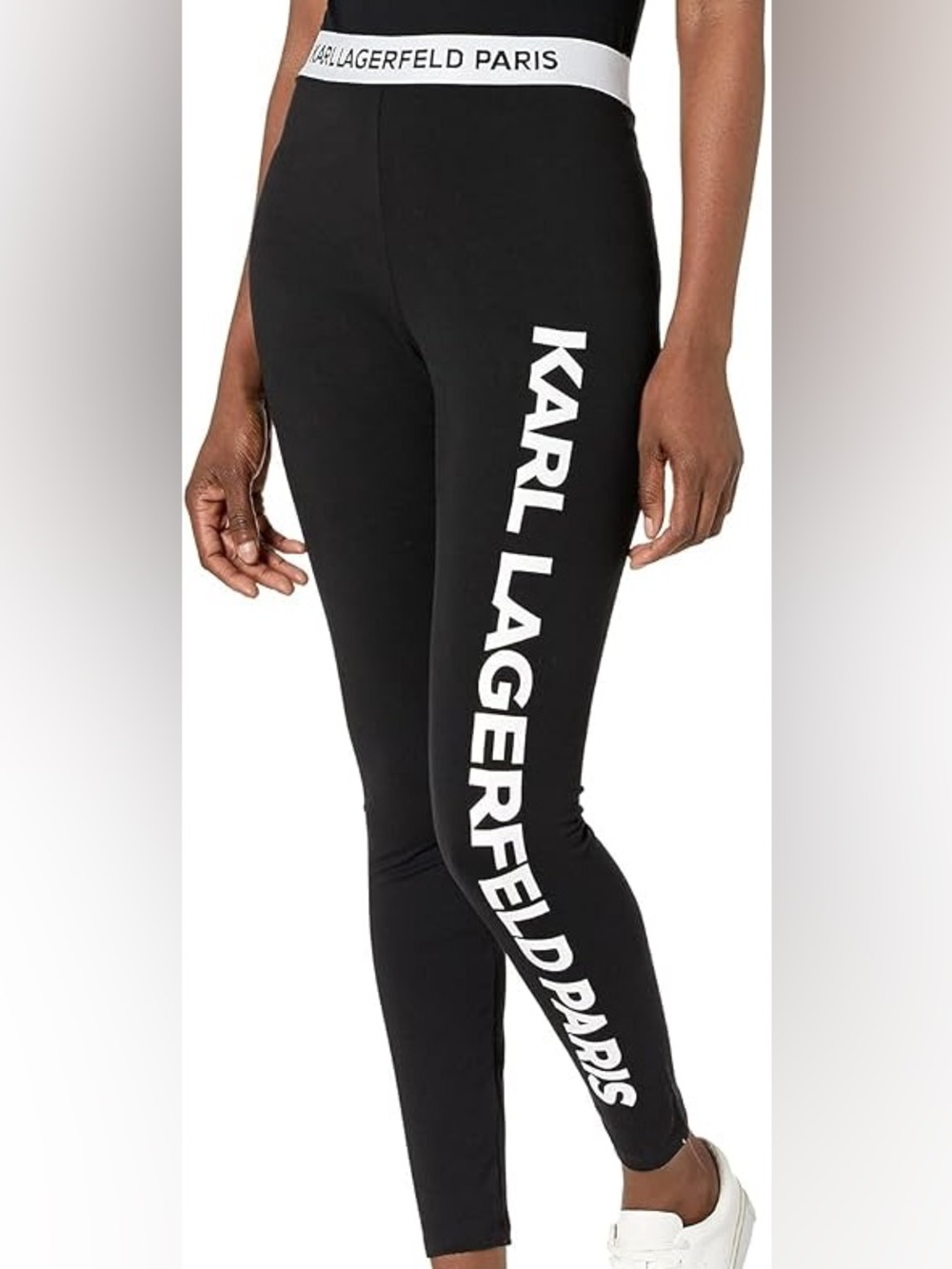 Karl Lagerfeld Black Leggings with White Side Logo